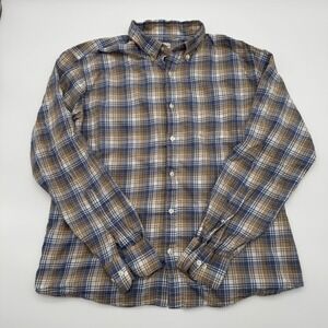 Peter Millar Mens Plaid Button Down Shirt Blue Tan White Cotton‎ Long Sleeve L